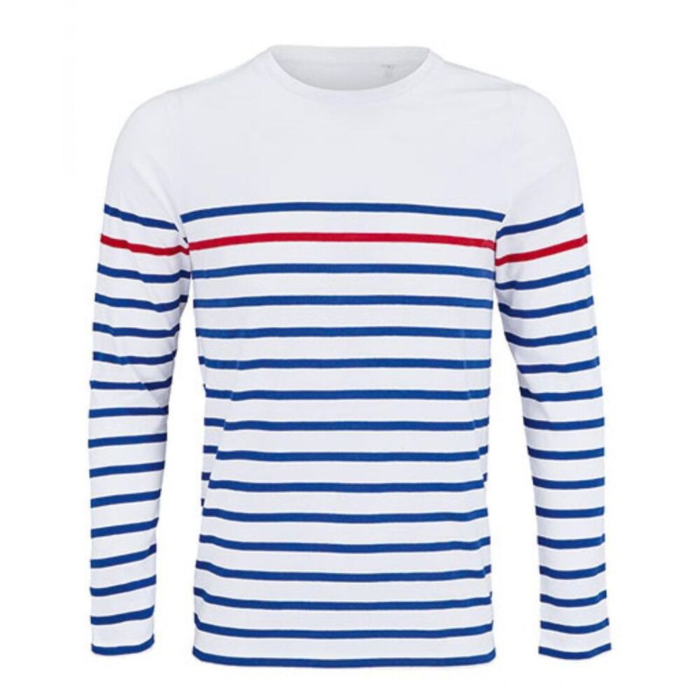 SOLS Mens Matelot Striped Long-Sleeved T-Shirt / White/Royal Blue/Red